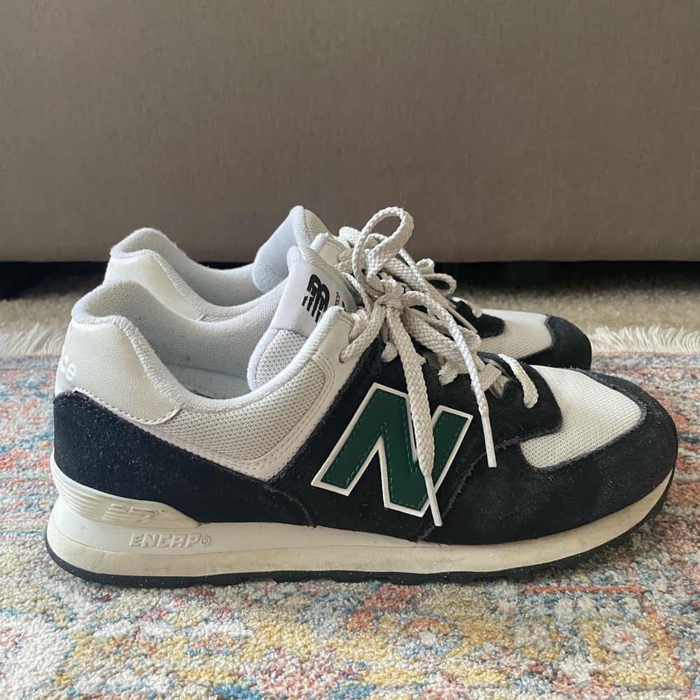 New Balance 574 Sneakers - Black/White/Marsh Green - Picture 4 of 7